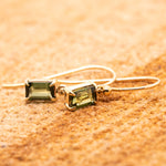 9ct Yellow Gold Emerald Cut Green Tourmaline Drop Earrings - Markbridge Jewellers