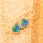 9ct Yellow Gold Triangle Opal Doublet Drop Earrings - Markbridge Jewellers