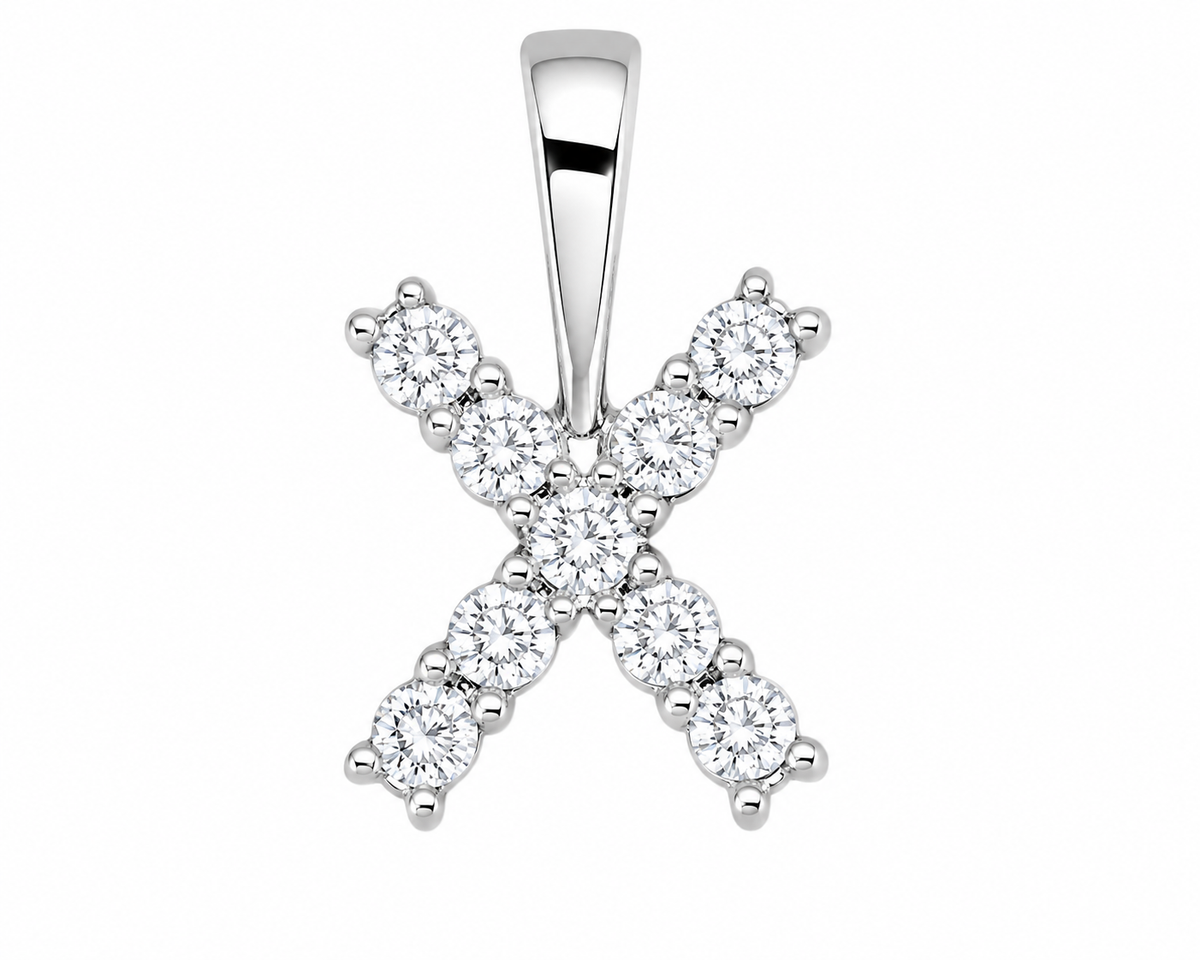 9ct White Gold 0.13ct Initial Diamond Pendants