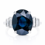 Estate Platinum 7.14ct Blue Sapphire & Baguette Diamond Dress Ring