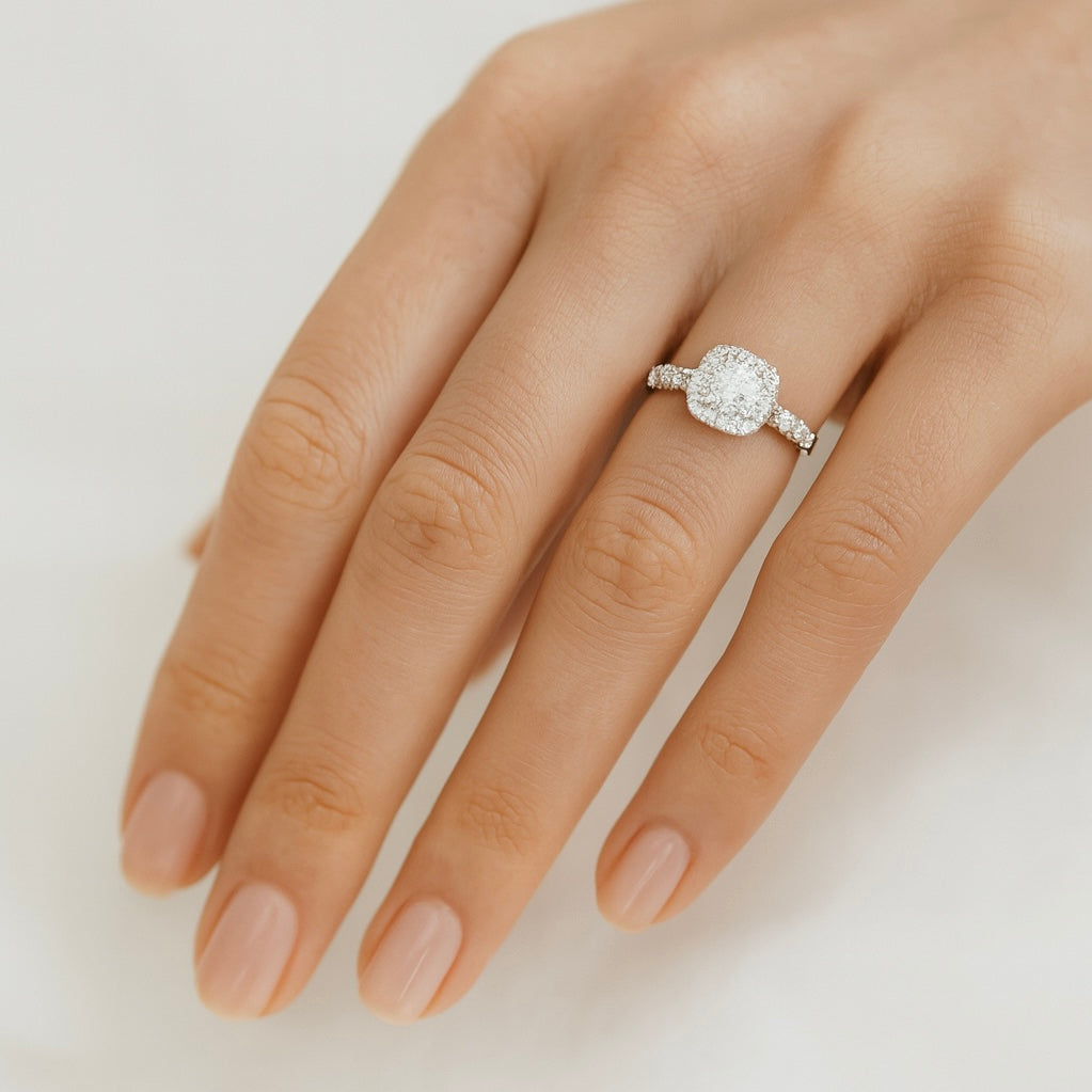 Cushion Cut Diamond Halo Engagement Ring