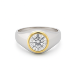 Two Tone Round Brilliant Cut Diamond Signet Ring