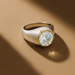 Two Tone Round Brilliant Cut Diamond Signet Ring