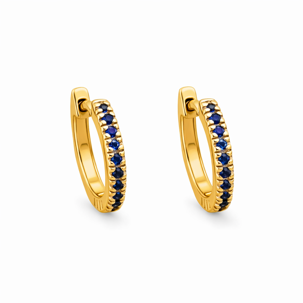 9ct Yellow Gold Blue Sapphire Huggie Hoop Earrings