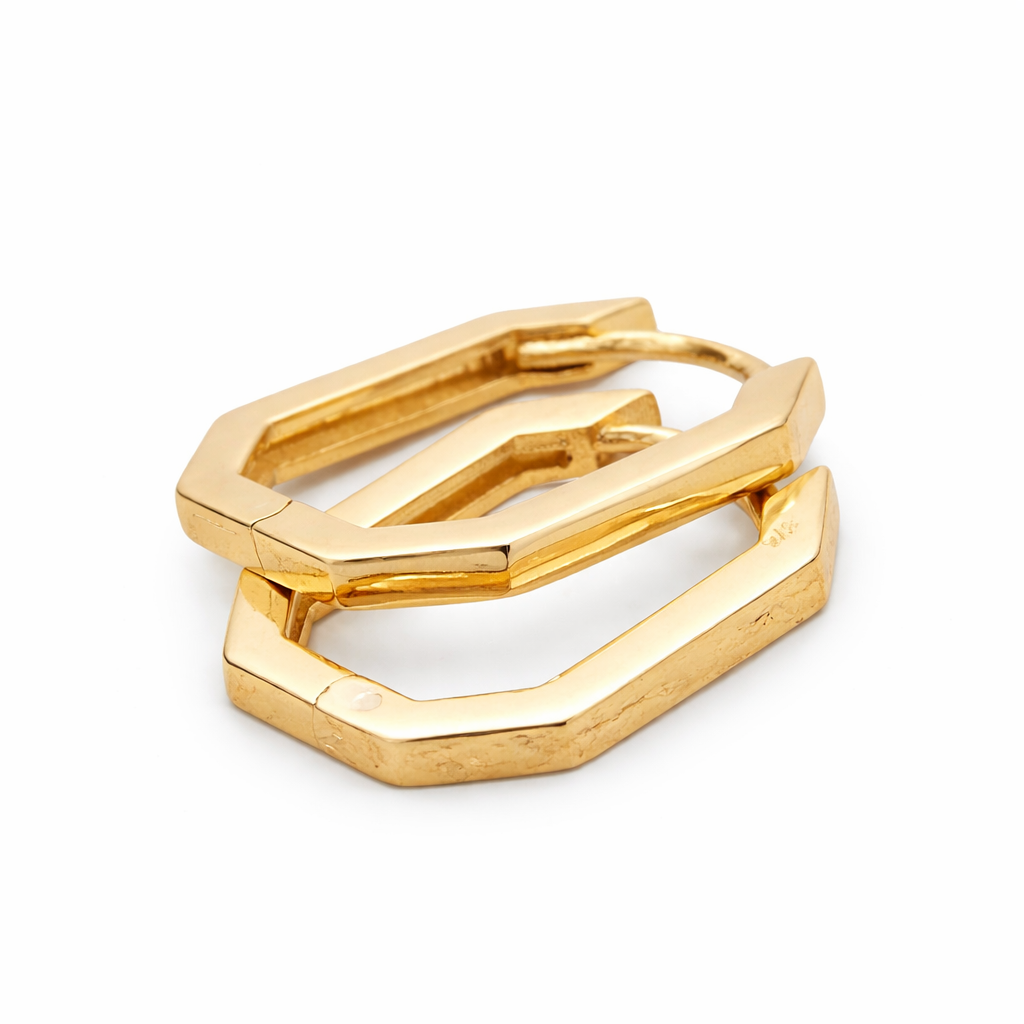 9ct Yellow Gold Hexagonal Shaped Hoop Earrings