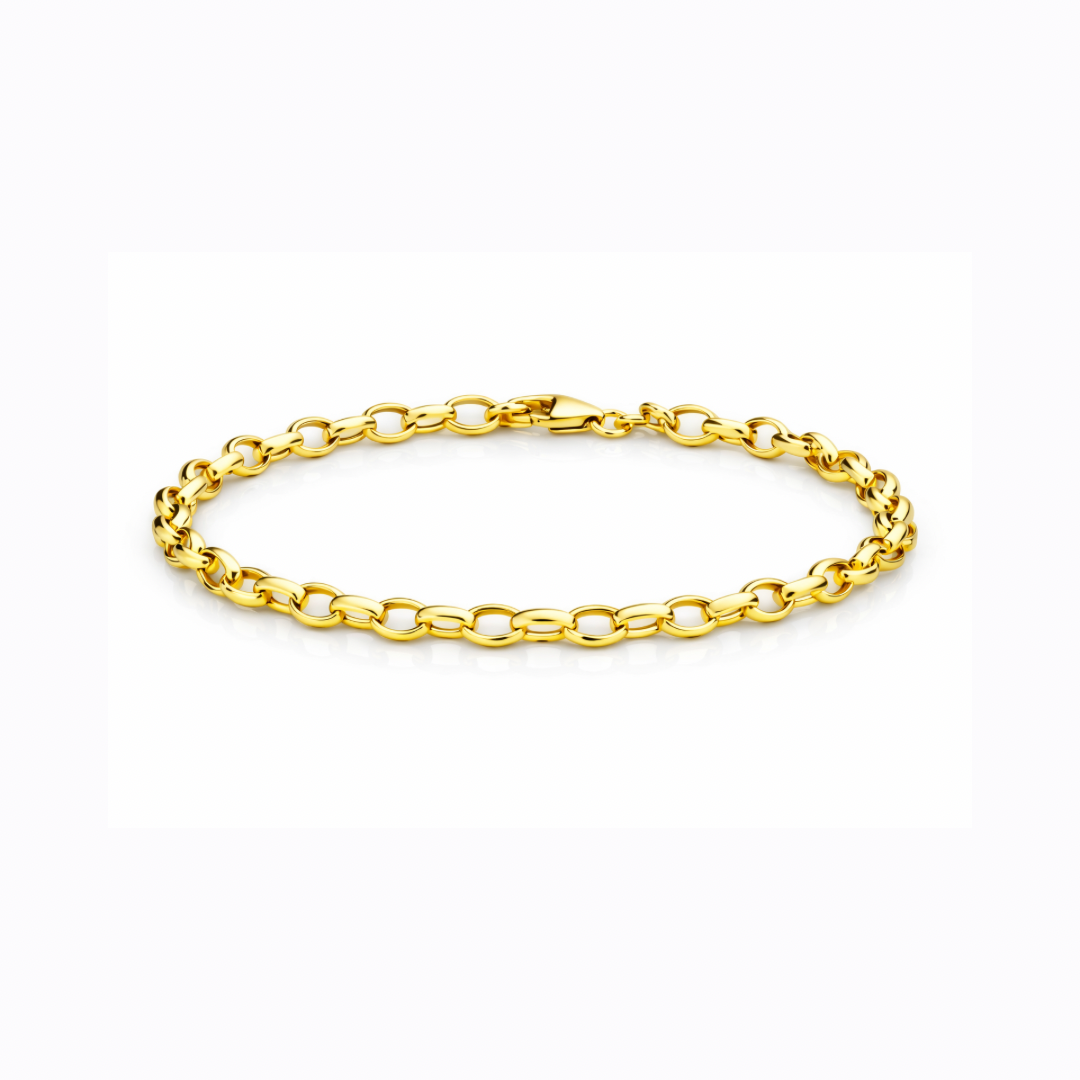 9ct Yellow Gold Oval Belcher Bracelet- 19cm