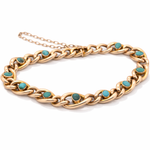 Original Antique Victorian 9ct Rose Gold & Turquoise Curb Link Bracelet - c.1880’s