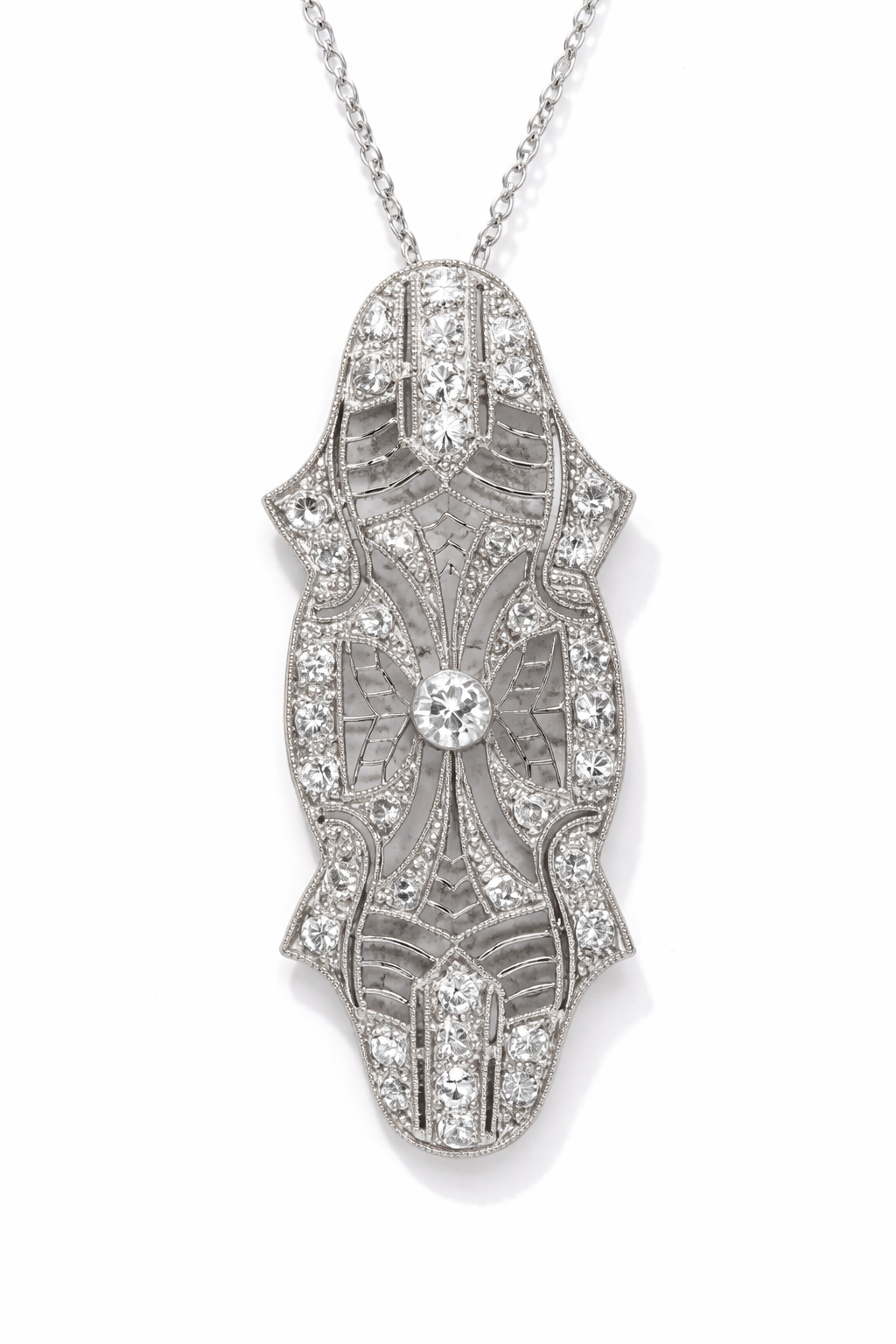 Original Antique Art Deco Platinum & Old Cut Diamond Plaque Pendant - c.1930’s