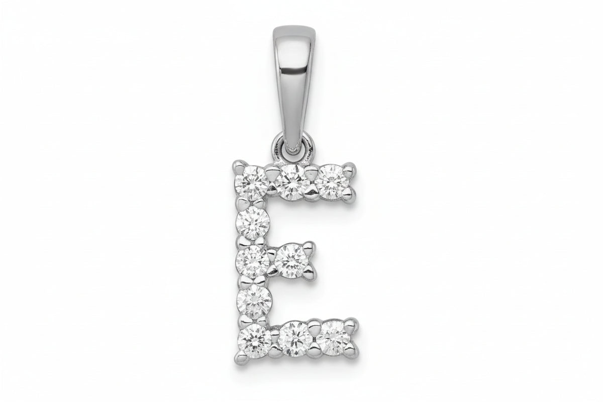 9ct White Gold Initial E Slider