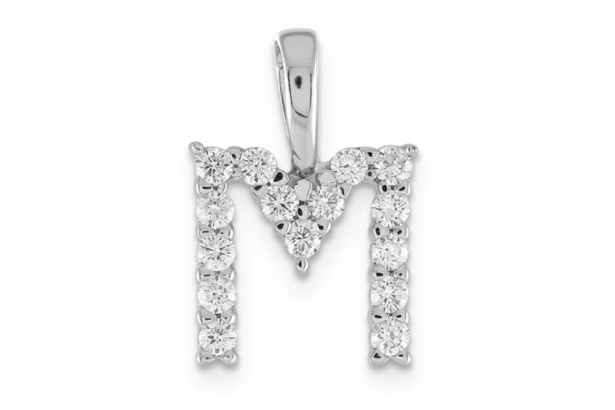 9ct White Gold Initial M Slider