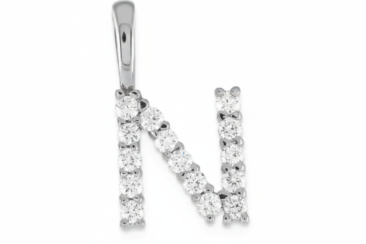 9ct White Gold Initial N Slider