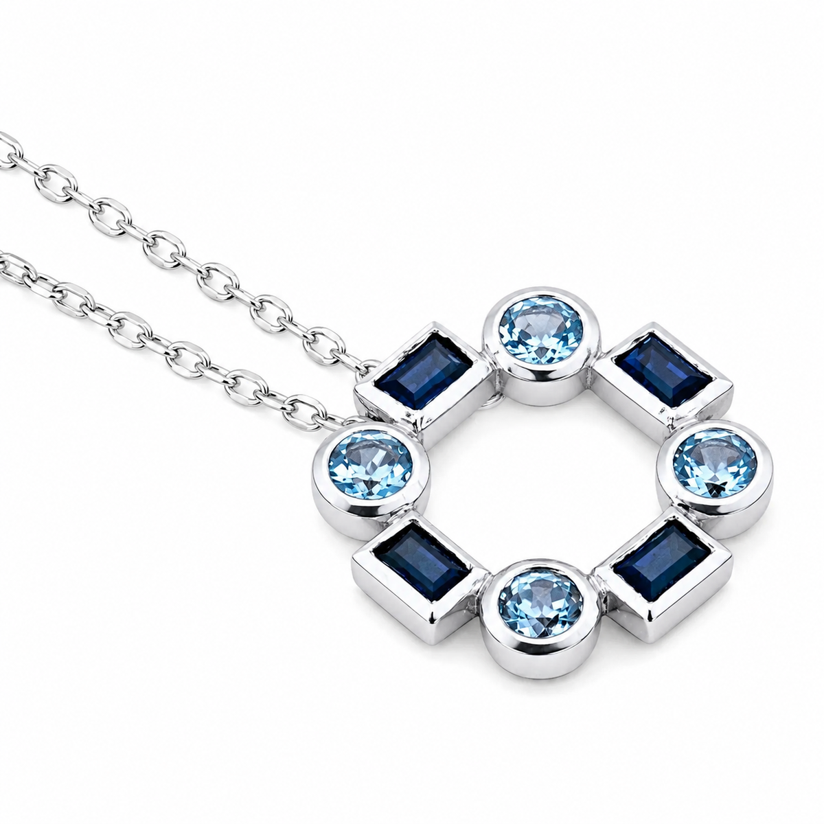 White Gold Aquamarine & Sapphire Pendant