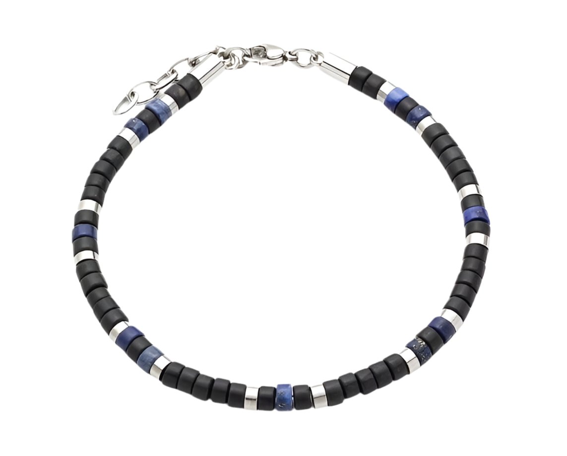 Agate & Lapis Stone & Stainless Steel Disc Bracelet - Markbridge Jewellers