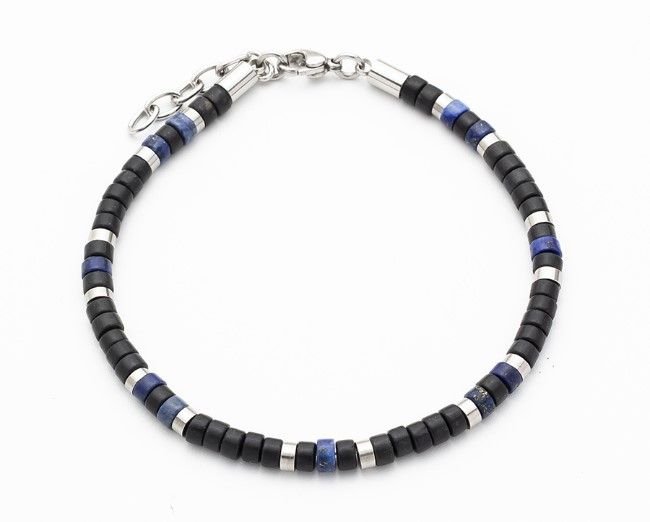 Agate & Lapis Stone & Stainless Steel Disc Bracelet - Markbridge Jewellers