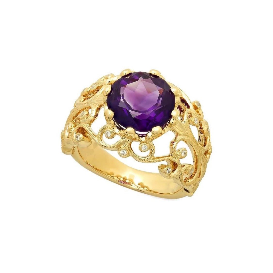 Amethyst & Yellow Gold Art Deco Ring - Markbridge Jewellers