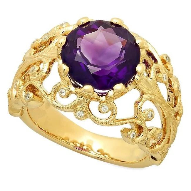 Amethyst & Yellow Gold Art Deco Ring - Markbridge Jewellers