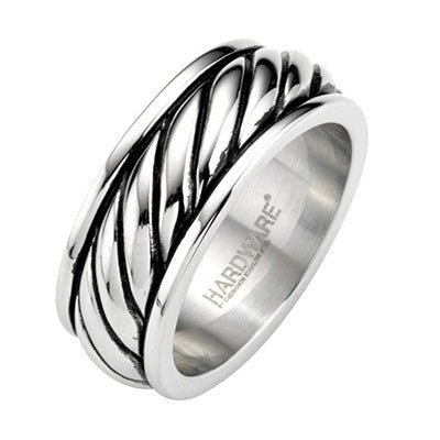 Stainless Steel and Ion Plated Antique Black Rope Pattern Ring ...
