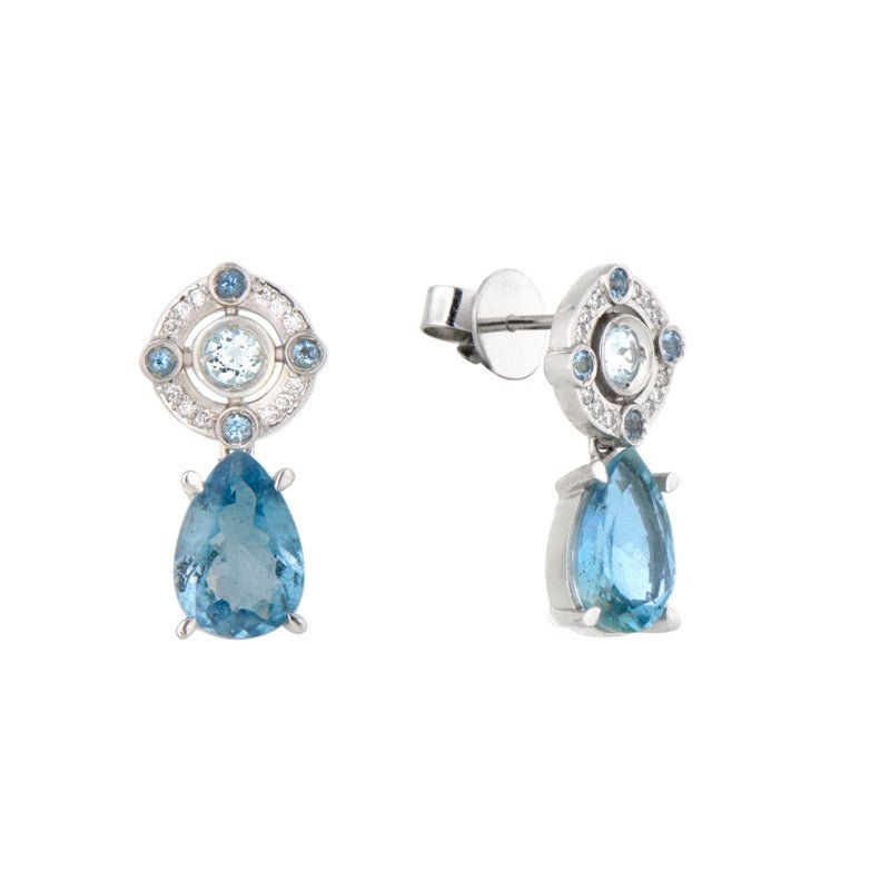 Art Deco Diamonds and Aquamarine Drop Earrings - Markbridge Jewellers