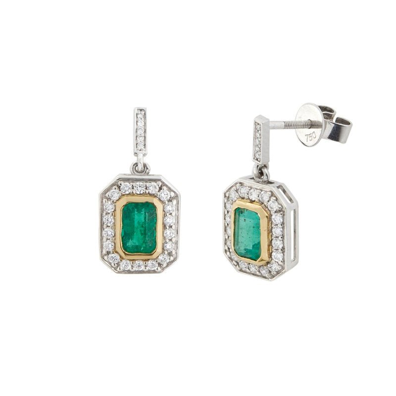 Art Deco Diamonds and Emeralds Earrings - Markbridge Jewellers