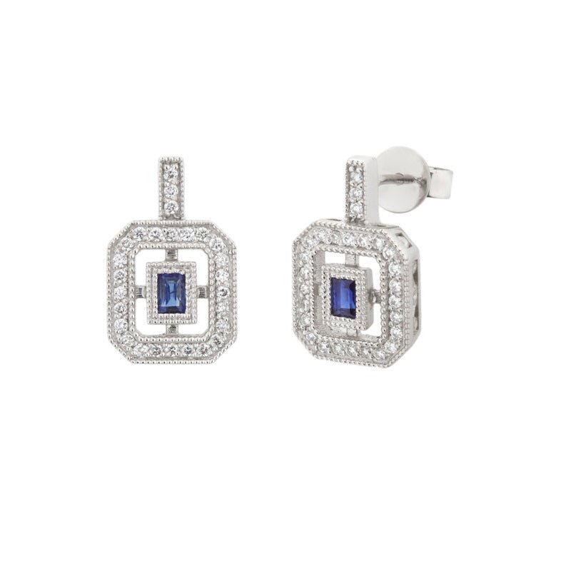 Art Deco Diamonds and Sapphire Earrings - Markbridge Jewellers