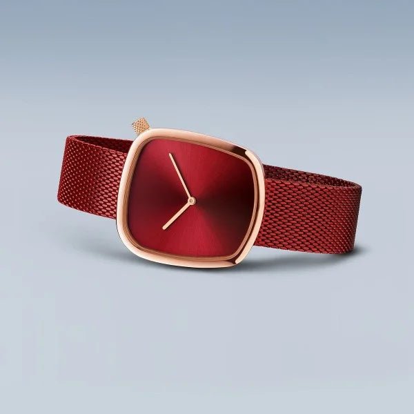 Bering Pebble Polished Rose Gold & Red Ladies Watch - Markbridge Jewellers