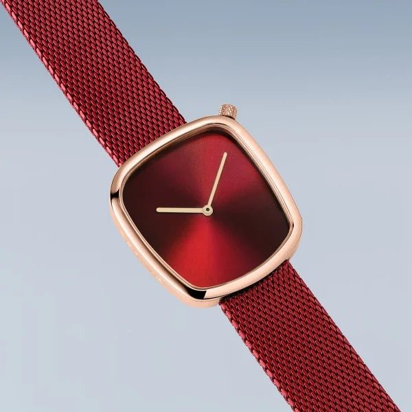 Bering Pebble Polished Rose Gold & Red Ladies Watch - Markbridge Jewellers