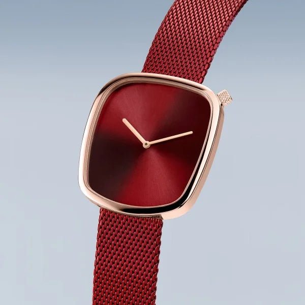 Bering Pebble Polished Rose Gold & Red Ladies Watch - Markbridge Jewellers