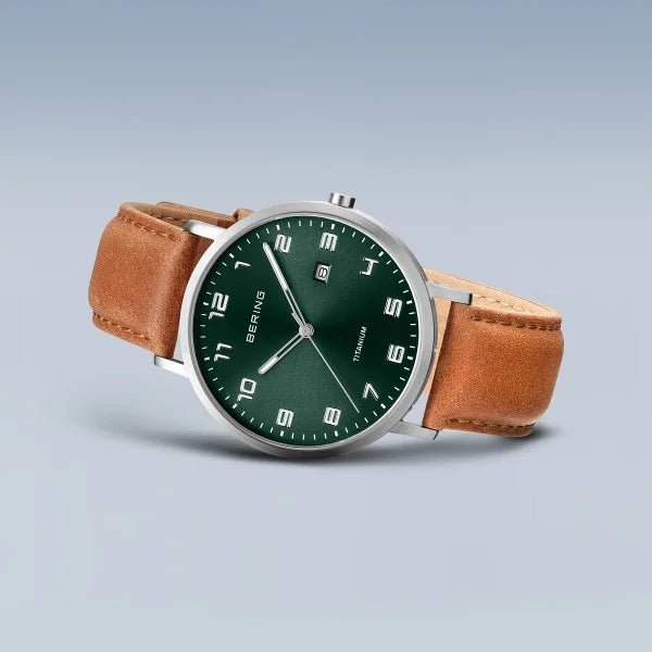 Bering Titanium Brushed Silver & Green Men's Watch - Markbridge Jewellers