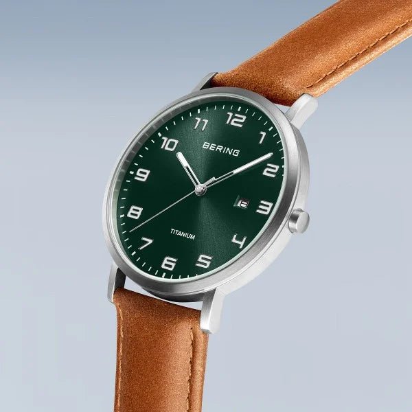 Bering Titanium Brushed Silver & Green Men's Watch - Markbridge Jewellers