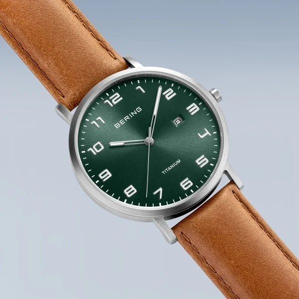 Bering Titanium Brushed Silver & Green Men's Watch - Markbridge Jewellers