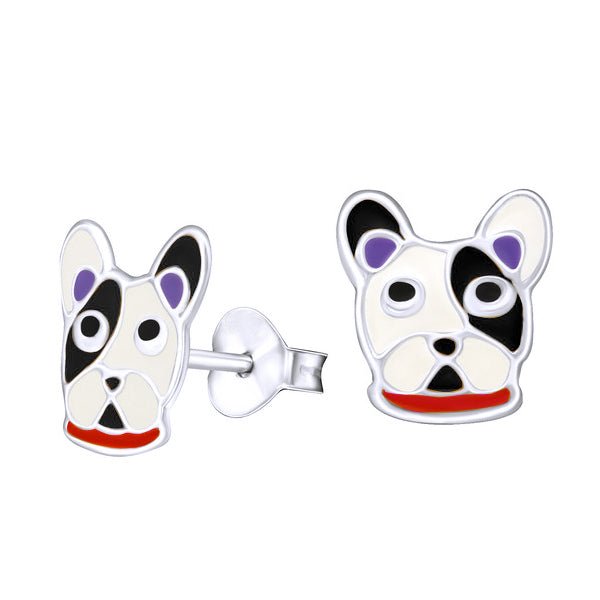 Black and White Silver Bulldog stud earrings - Markbridge Jewellers
