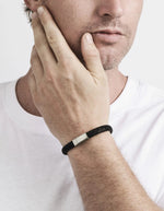 Black Italian Leather & Stainless Steel Bracelet - Markbridge Jewellers