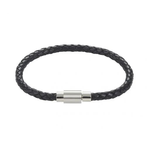 Black Leather /Stainless Steel Bracelet - Markbridge Jewellers