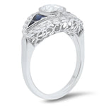 Blue Sapphire & Diamond Art Deco Ring - Markbridge Jewellers