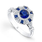 Blue Sapphire & Diamond Art Deco Ring - Markbridge Jewellers