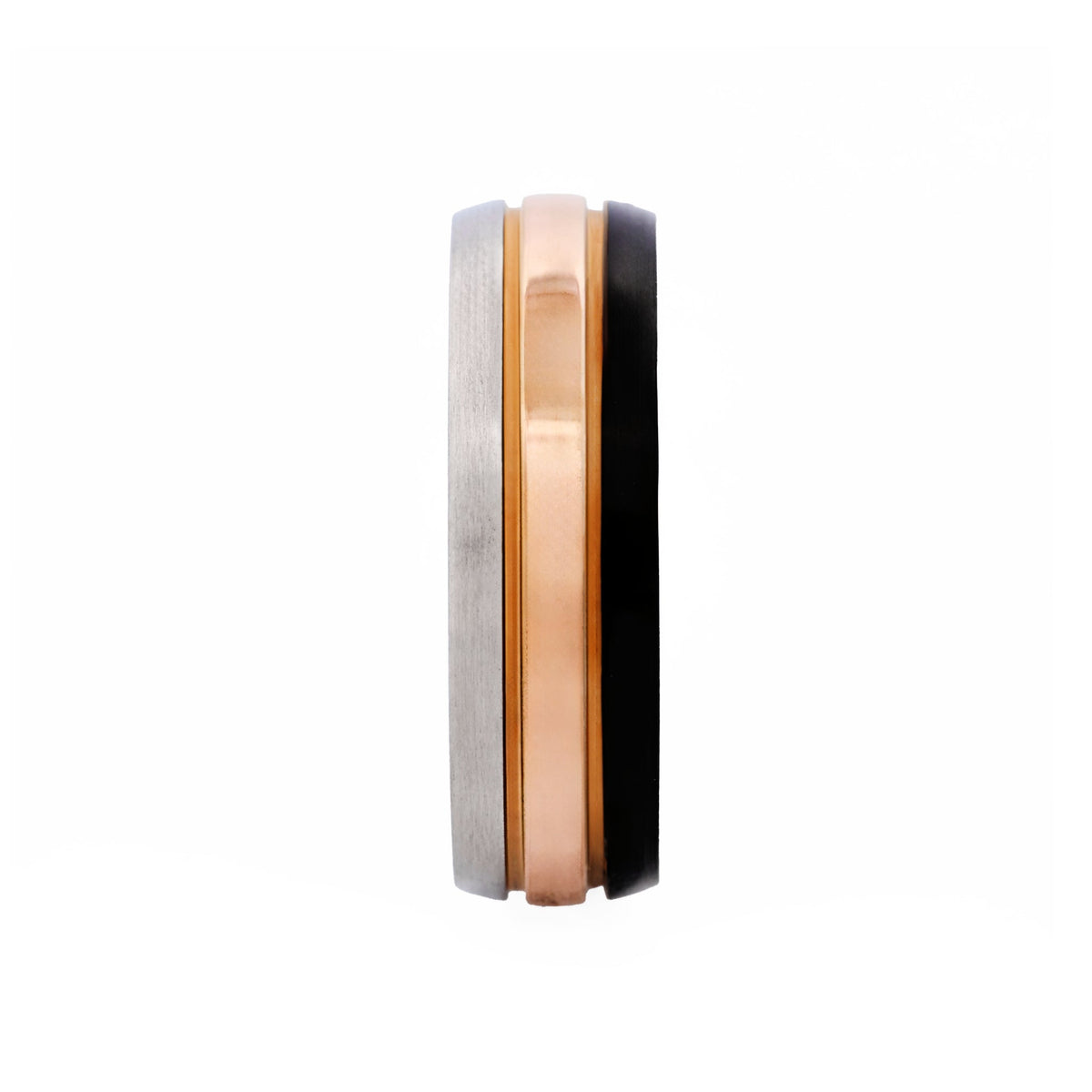 Brushed Stainless Steel & Ion Plated Rose Gold & Gun Metal Ring - Markbridge Jewellers