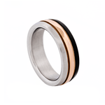 Brushed Stainless Steel & Ion Plated Rose Gold & Gun Metal Ring - Markbridge Jewellers