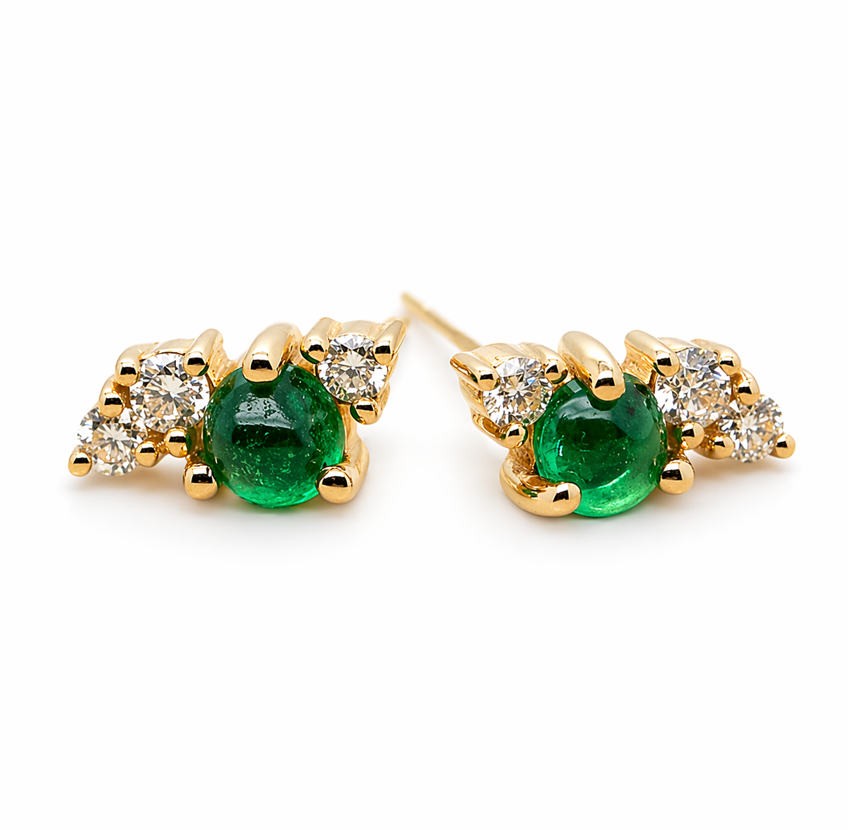 9ct Yellow Gold Emerald & Diamond Stud Earrings