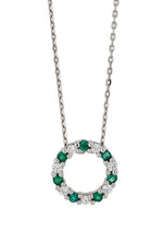 9ct White Gold Emerald 0.16ct Diamond Circle Pendant