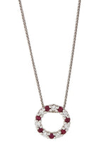 9ct White Gold Ruby & 0.16ct Diamond Circle Pendant