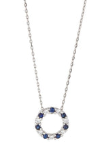 9ct White Gold Blue Sapphire 0.16ct Diamond Circle Pendant