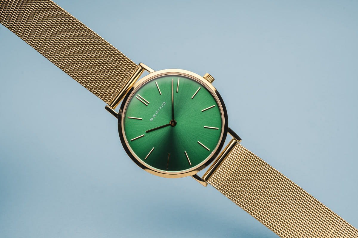 Bering Classic Green and Gold Mesh Watch