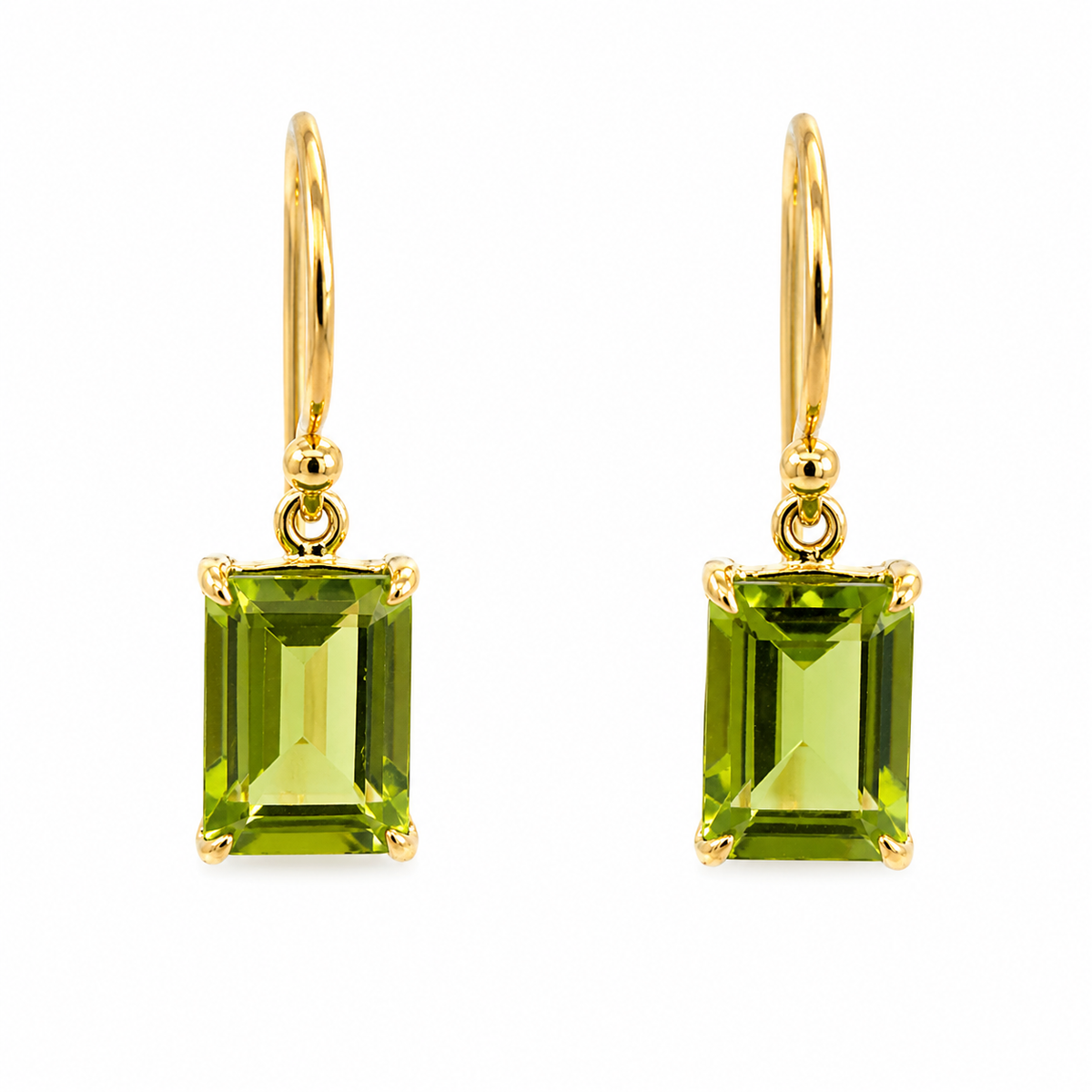 Yellow Gold & Peridot Emerald Cut Earrings