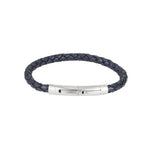 Dark Navy Italian Leather & Stainless Steel Bracelet - Markbridge Jewellers