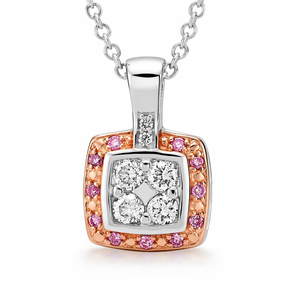 9ct White & Rose Gold Cluster Pink Diamond Pendant