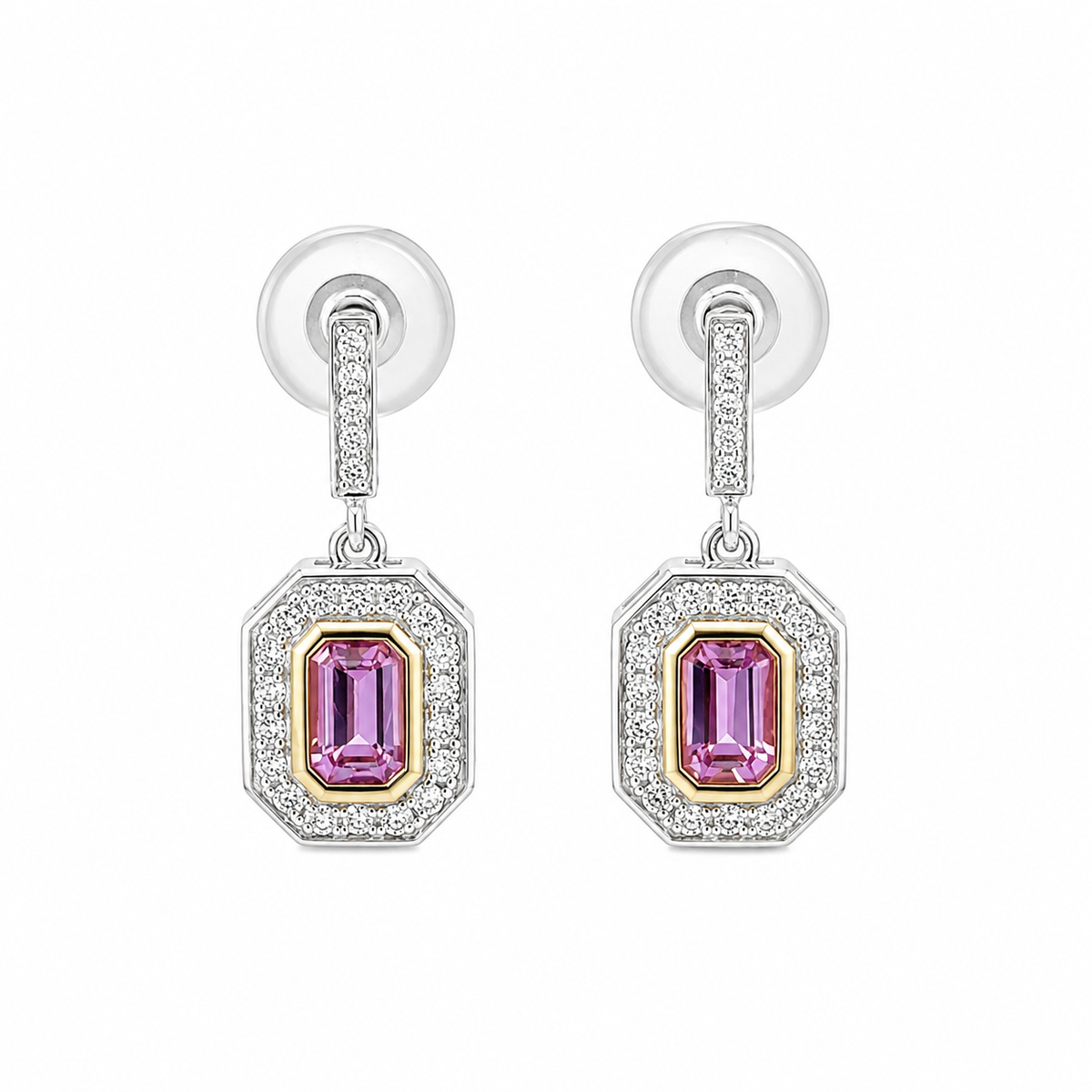 Pink Sapphire & Diamond 'Art Deco' Drop Earrings