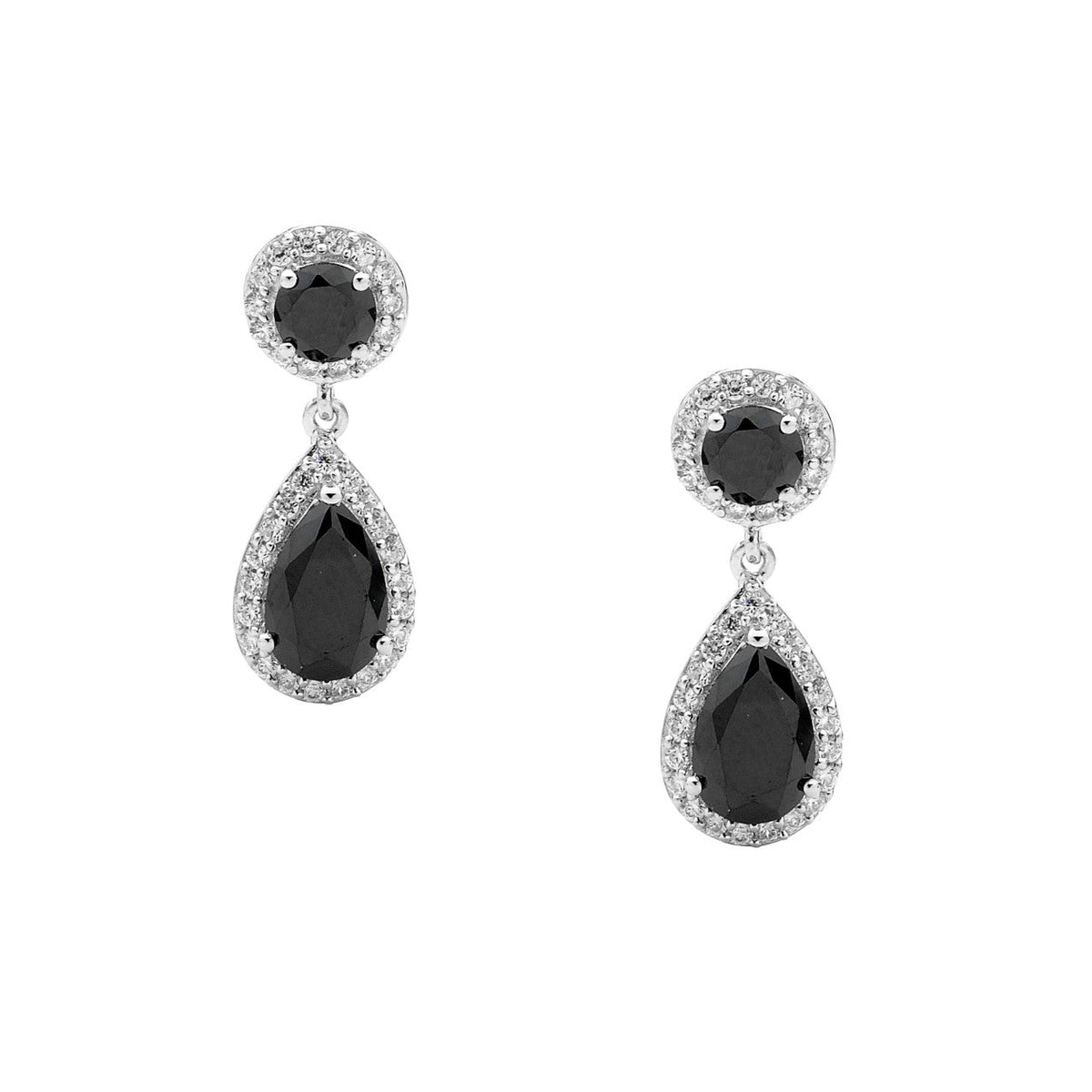 Silver, Black & White CZ Drop Earrings