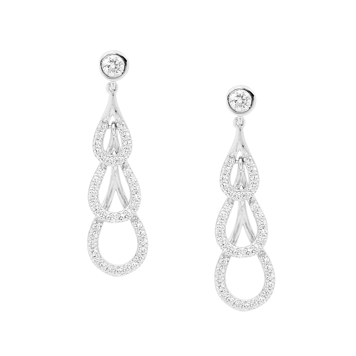 Silver & CZ Drop Earrings