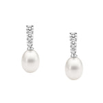 Sterling Silver CZ & Pearl Drop Earring - E429