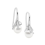 Sterling Silver CZ Freshwater Pearl Drop Earring - E589